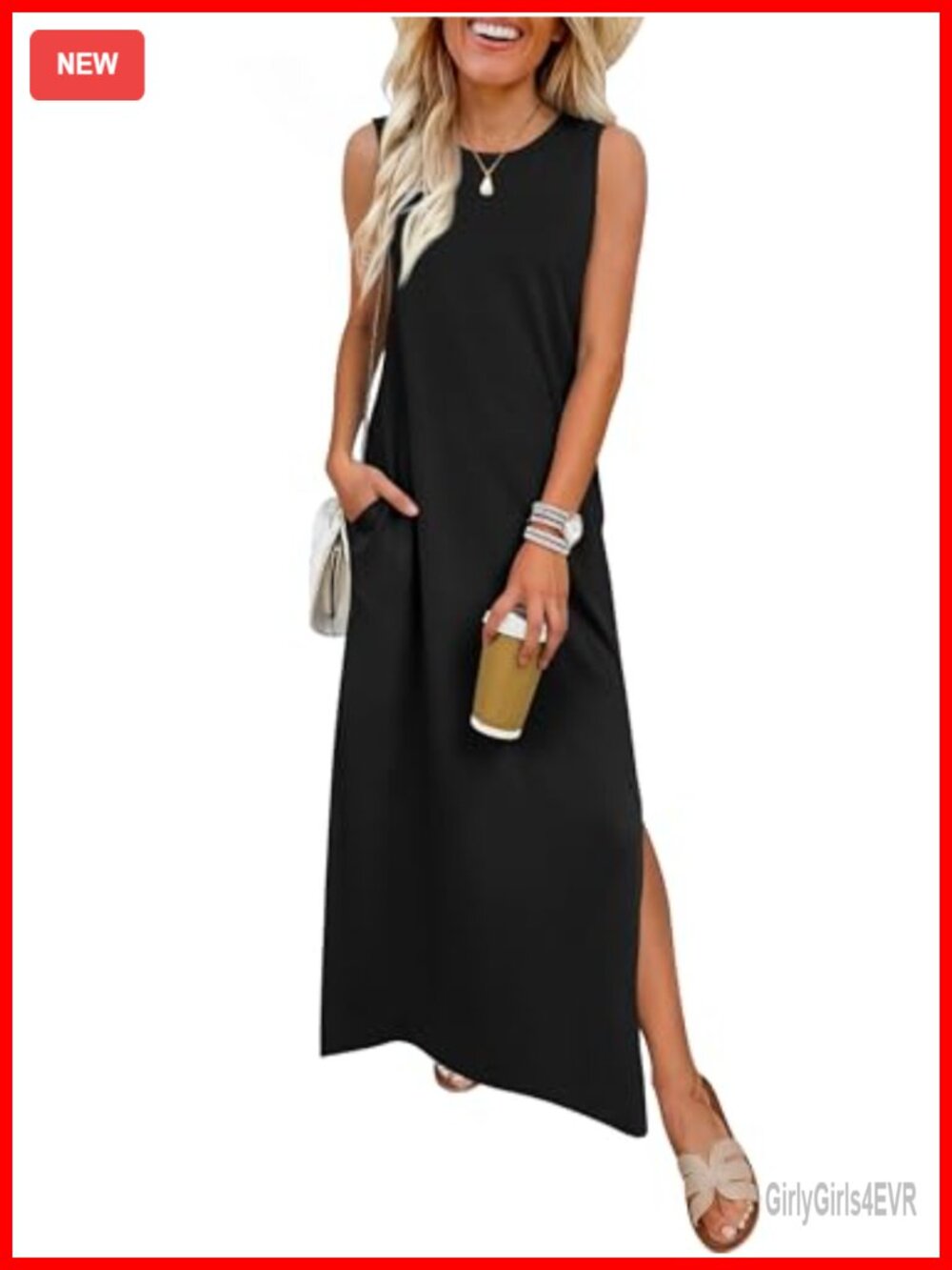 Womens Wrinkle Free Sleeveless Maxi Sundress with Pockets Loose Fit Summer